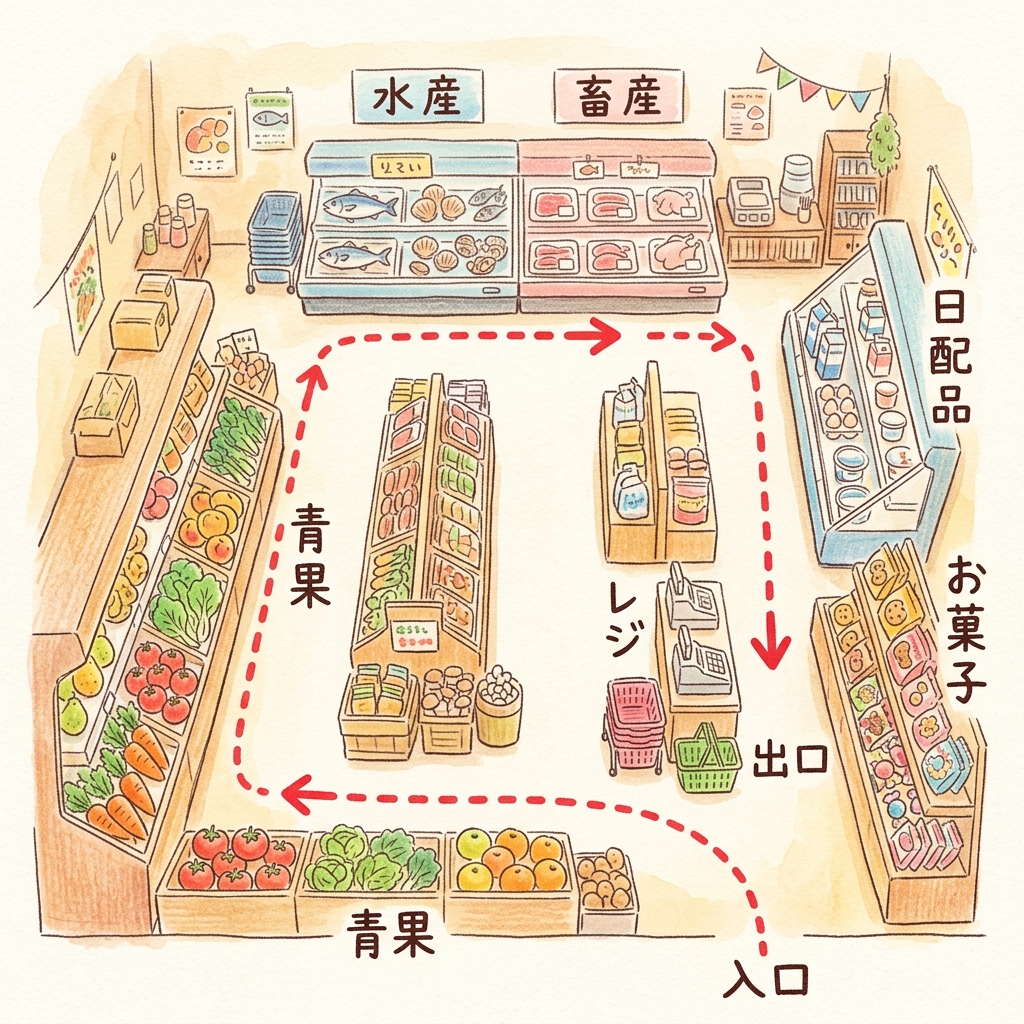 スーパーの並び順(動線)マップ